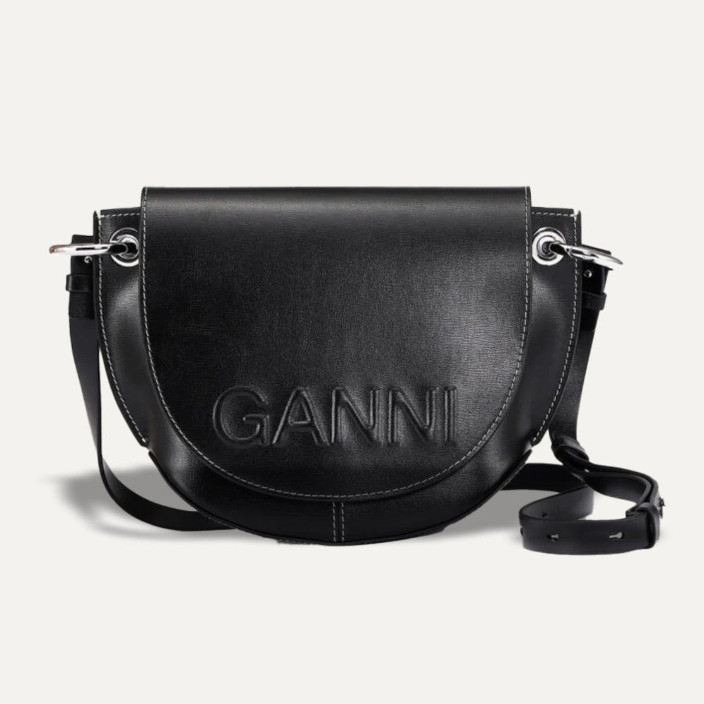 GANNI Black Banner Saddle Bag