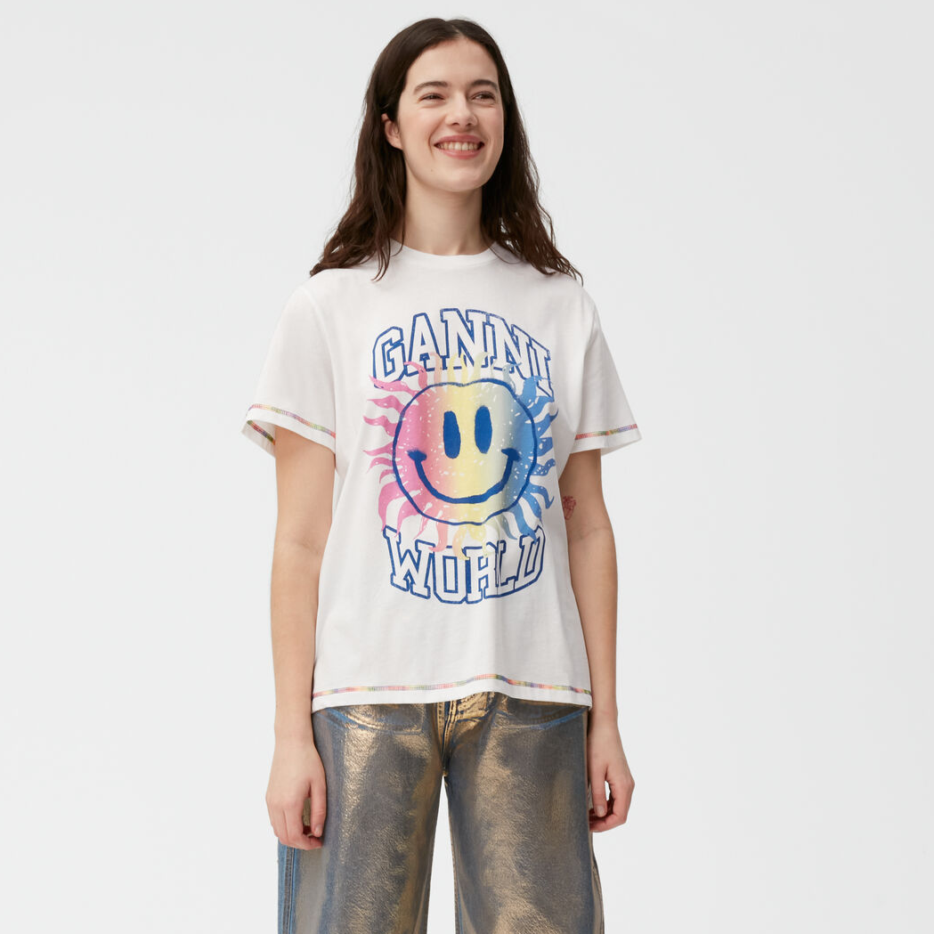 GANNI Bright White Light Jersey Smiley Relaxed T-shirt
