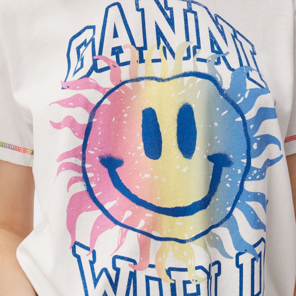 GANNI Bright White Light Jersey Smiley Relaxed T-shirt